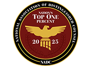 National Association Of Distinguished Counsel | Nation's Top One percent | 2025 | NADC